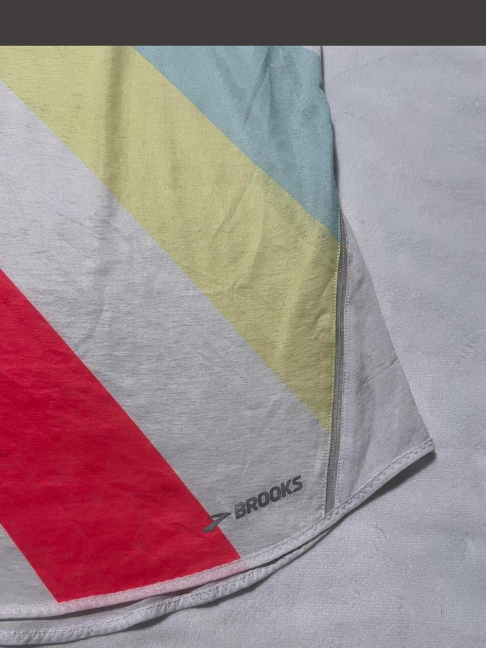 Brooks White Racerback Tank with Orange, Yellow & Mint Diagonal Stripes - Picture 2 of 2